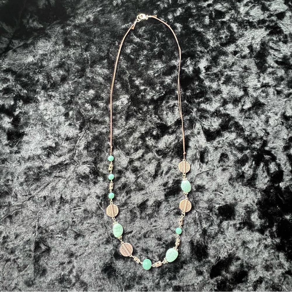 Silver Tone Faux Turquoise Beaded Boho Necklace